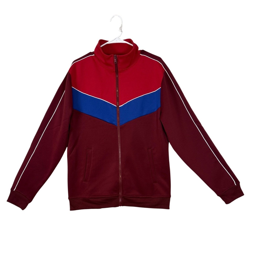 Rebel Minds Mens Track Jacket Red Blue Burgundy Chevron Full Zip Streetwear M